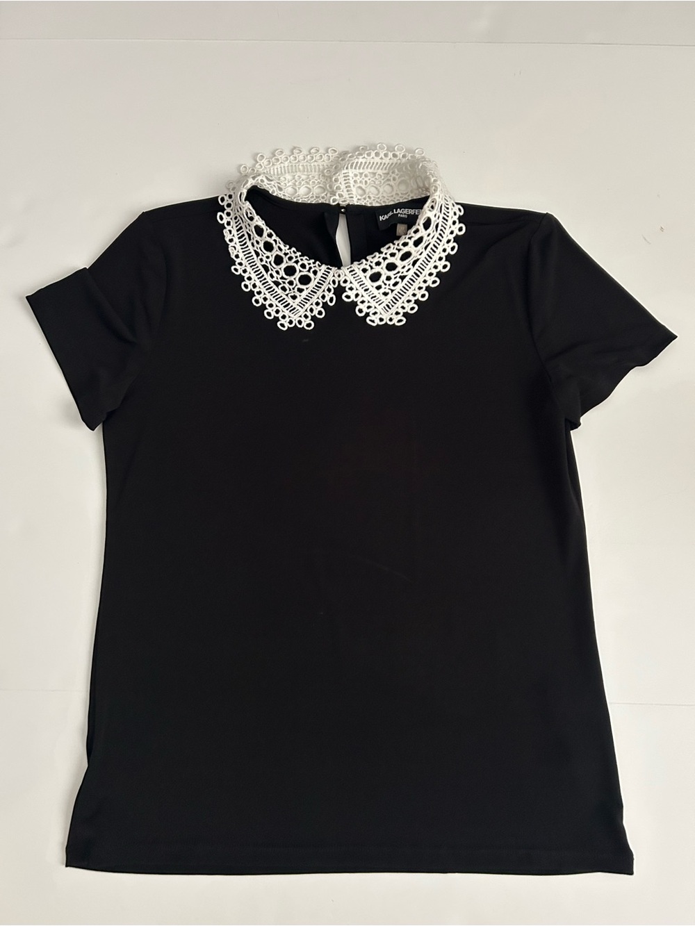 Karl Lagerfeld Paris Crochet Collar Black Blouse | Size XS - Picture 1 of 4